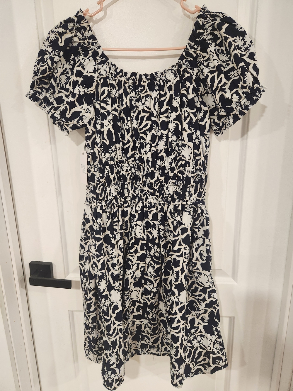 Dark Navy & White Floral Smocked Mini Dress